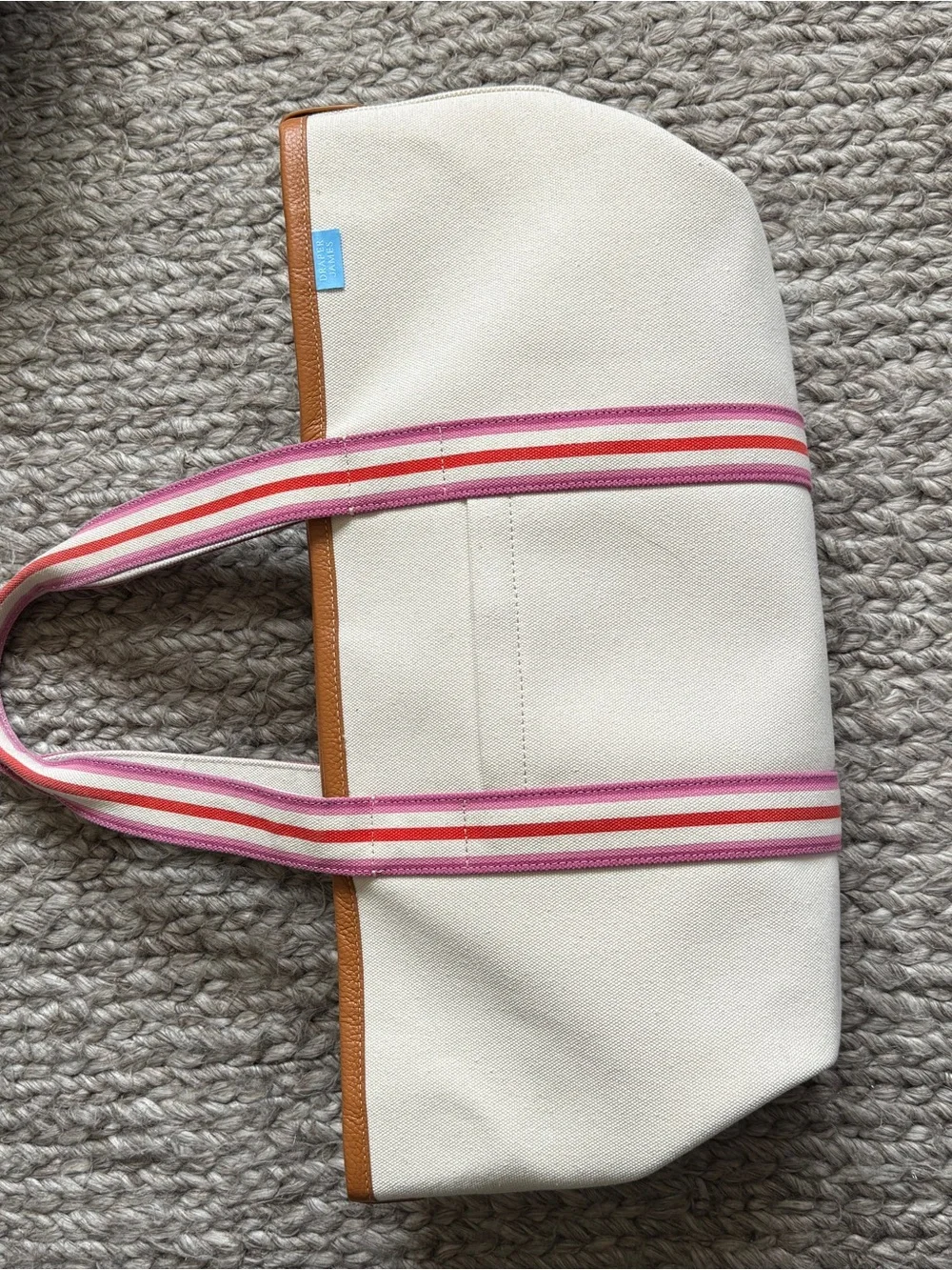 Draper James Cream Canvas Tote with Pink Striped Handles